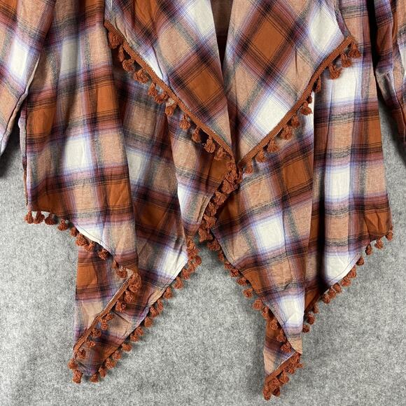 Savanna Jane Flannel Long Cardigan 1X Plaid Tassel Asymmetric Boho Grunge NEW - Picture 3 of 16